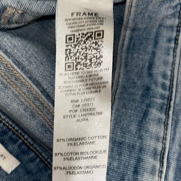 FRAME Le High Straight Jeans Aura Wash Size 29 Raw Hem Organic Cotton - Picture 6 of 9